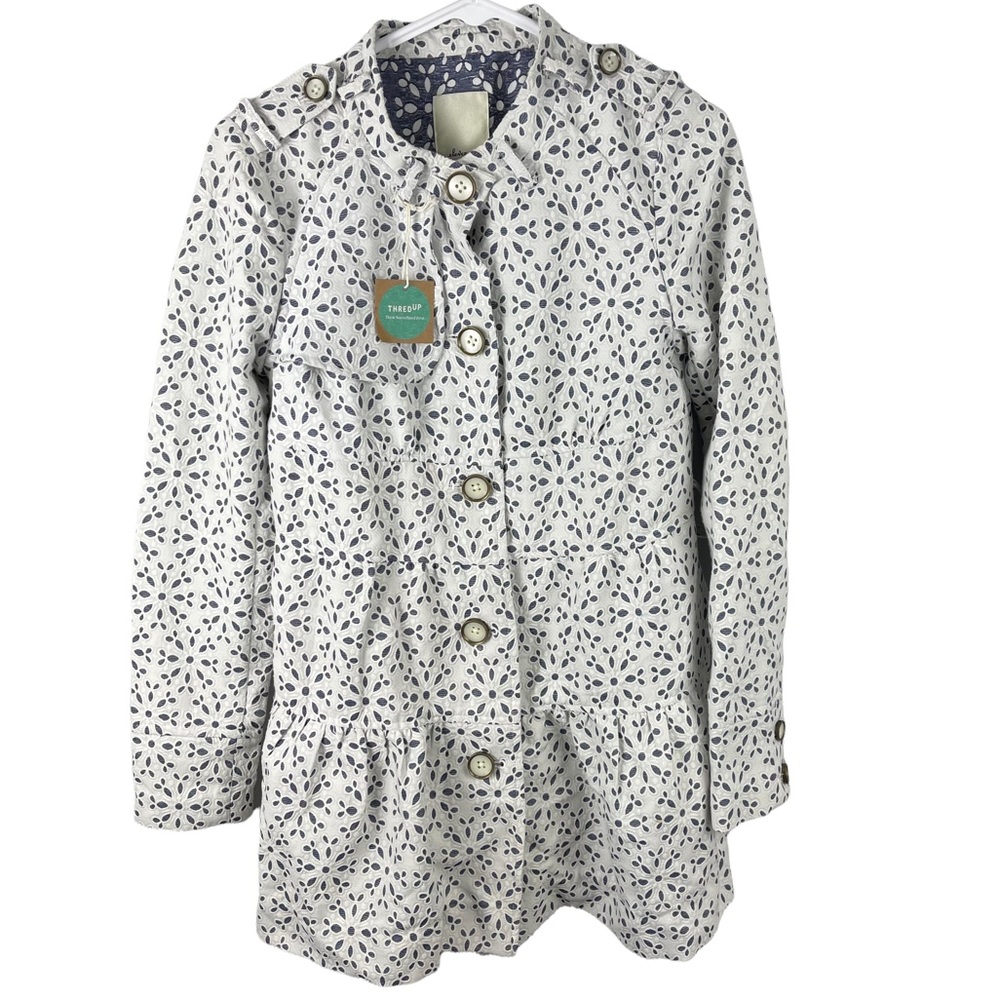 Anthropologie Elevenses eyelet trench coat jacket white blue sz 4